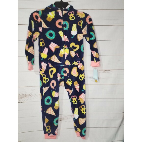 Girls XS 4/5 Cat & Jack Fleece One Piece Hooded Furry Pajama Sleeper Junk Food - Picture 1 of 2
